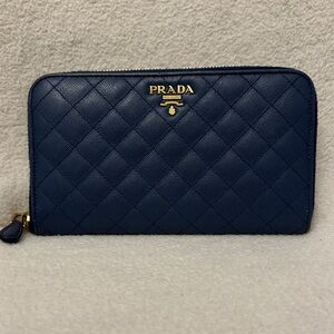 Prada Navy Quilted Zip Wallet